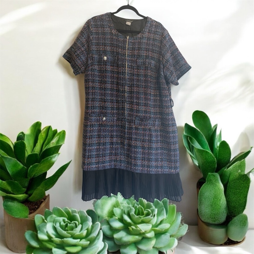 Chanel Plaid Dress with Pleated Hem